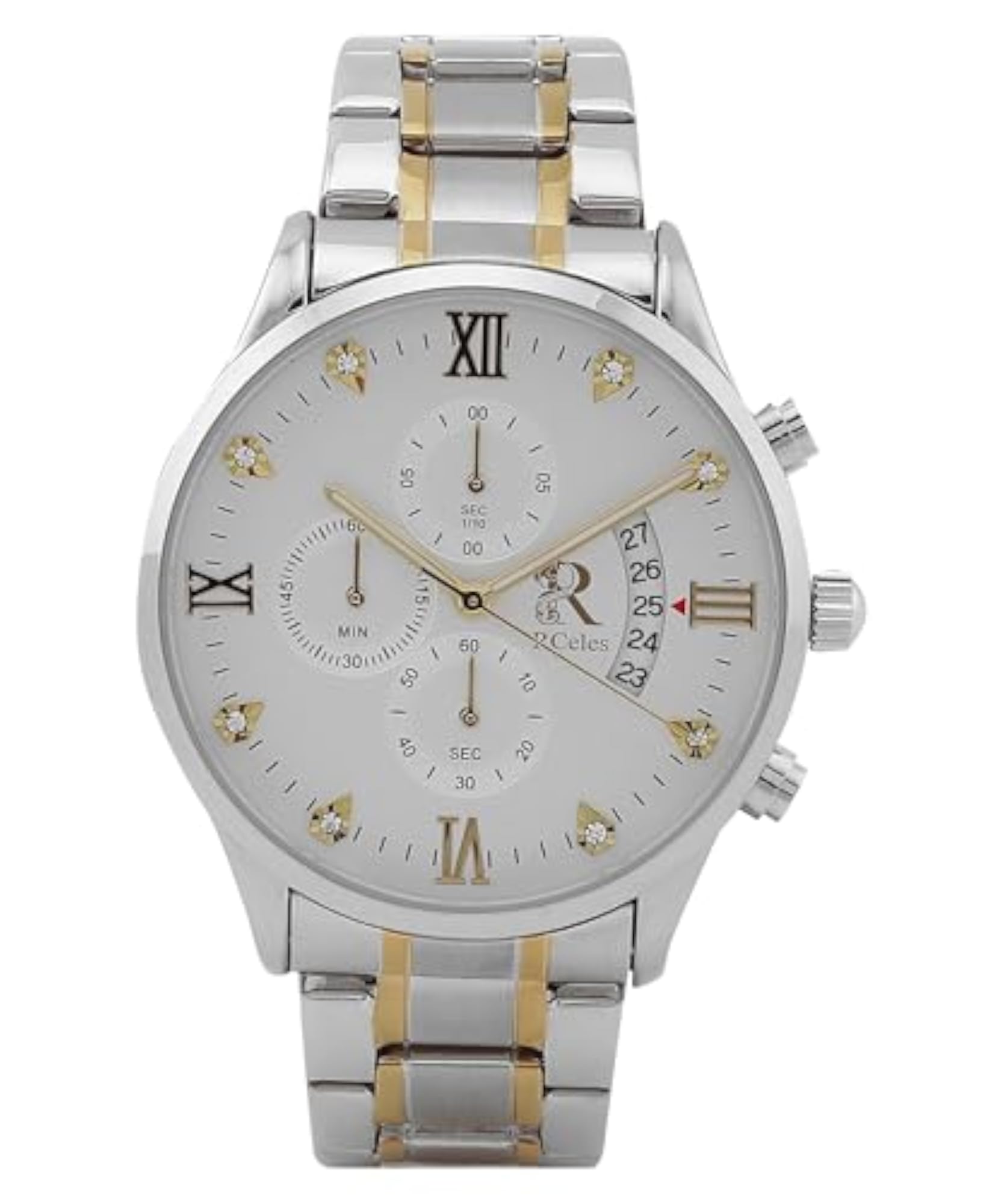 Chronograph Watch for Men & Women, Silver Diamond Luxury